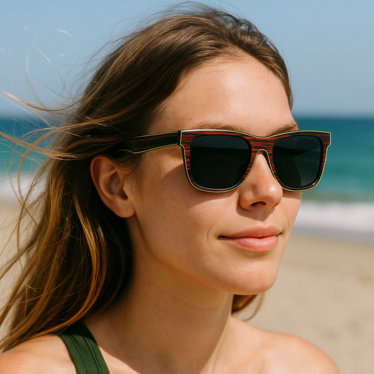 BAMBUDY GROVE Gafas de Sol de Madera Polarizadas – Look Natura, Corazón Verde